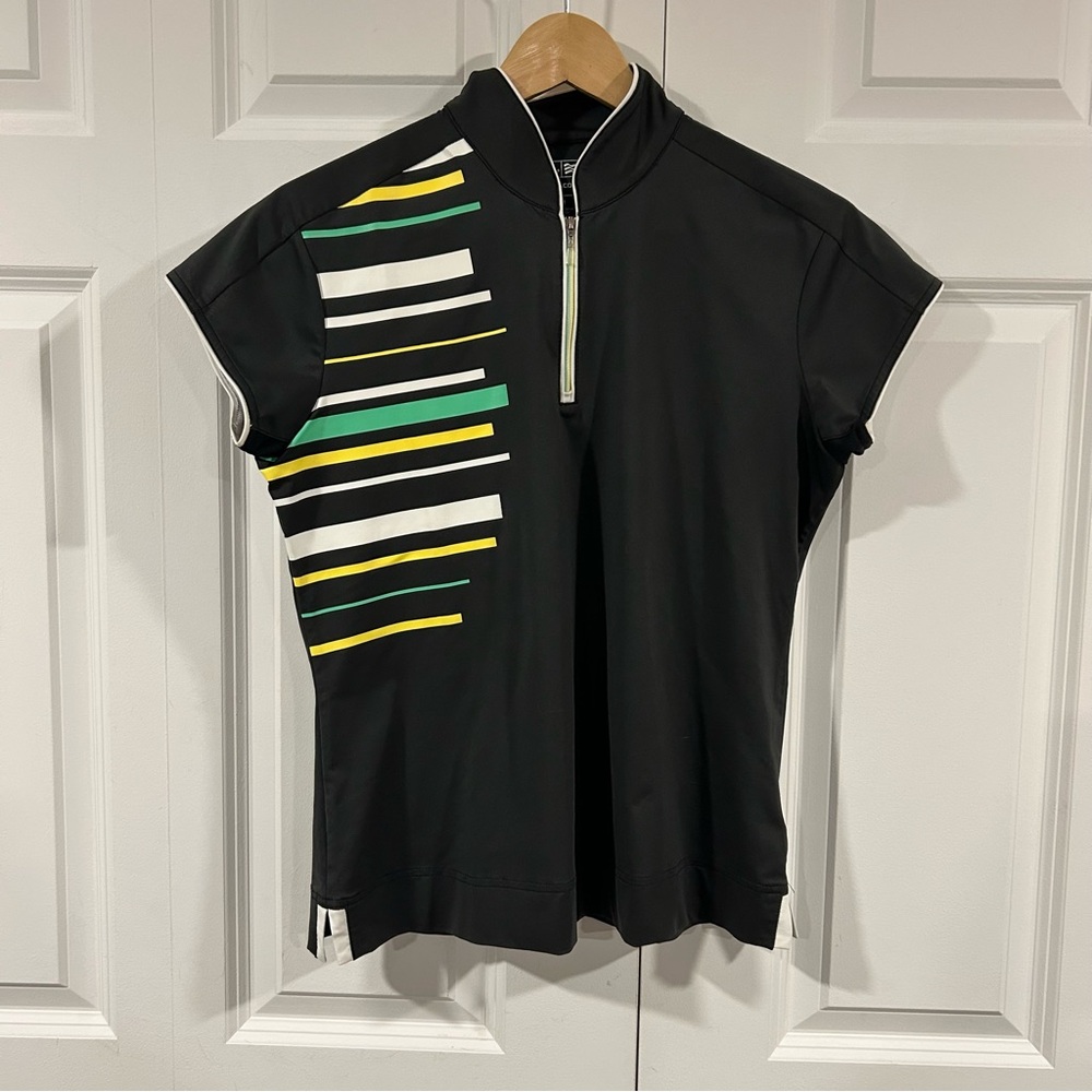 Adidas Clima cool Golf Tennis Quarter Zip Short Sleeve Black Shirt Size M